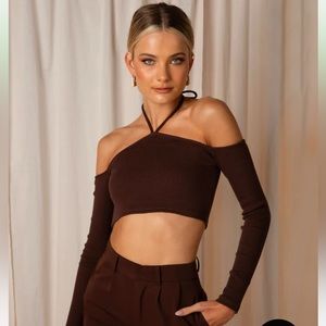 Cropped knit top with tie style halter top, worn twice ; like new condition.